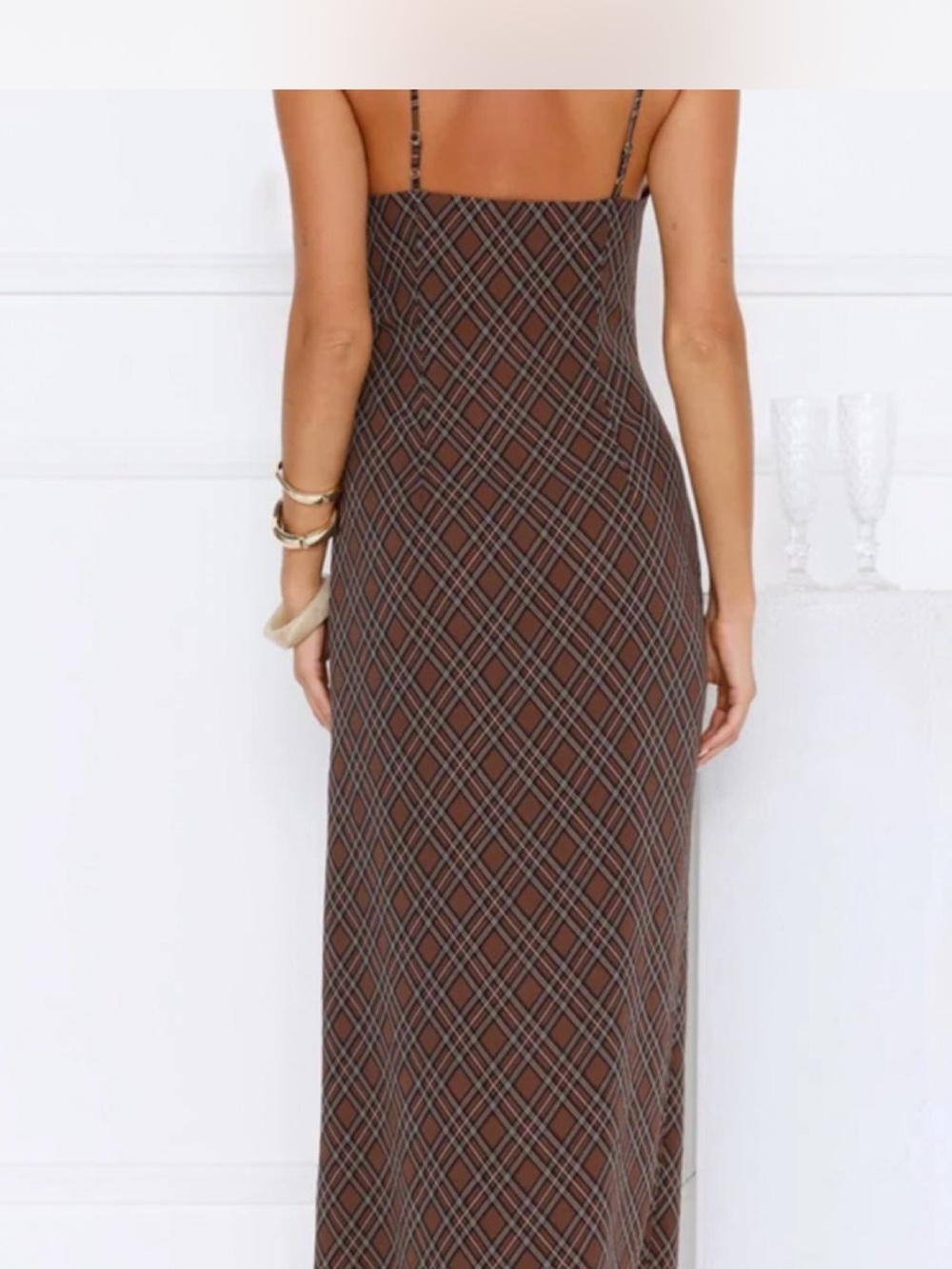 Hello Molly Brown Plaid Spaghetti Strap Maxi Dress - Picture 2 of 5